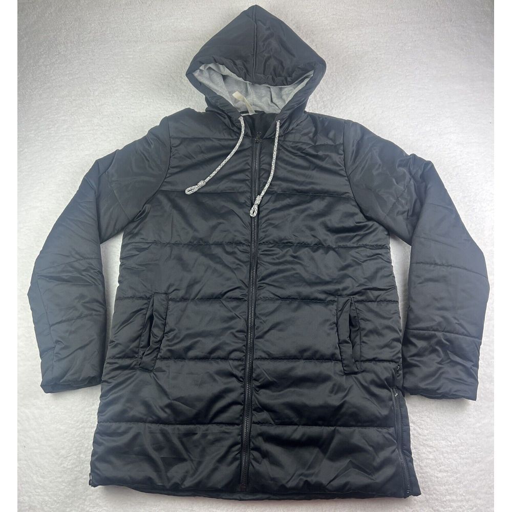 Fabletics Puffer Jacket Womens Large Lightweight Puffin Coat Long Length Black